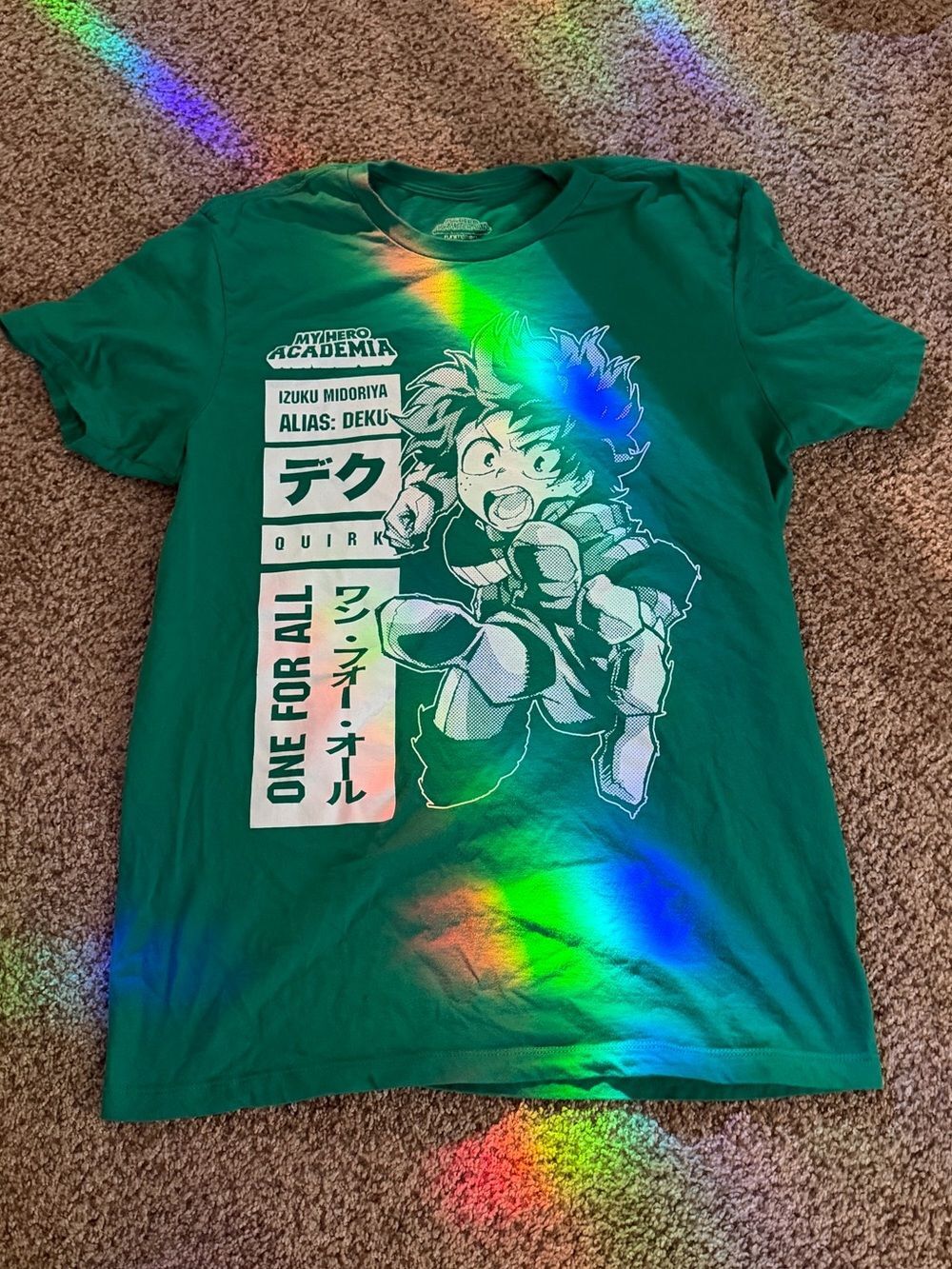 My Hero Academia Deku Izuku Midoriya Anime Green Graphic T-Shirt Size L